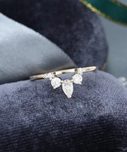 0.40 Ct Lab Grown Round & Pear Diamond 14k Rose Gold E-F Color VVS1 VS1 IGI Certified Single Band