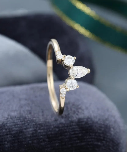 0.40 Ct Lab Grown Round & Pear Diamond 14k Rose Gold E-F Color VVS1 VS1 IGI Certified Single Band