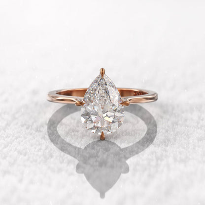 2.00 Ct Lab Grown Pear Diamond Ring 14k Rose Gold Ring E-F Color VVS1 VS1 IGI Certified Jewelry