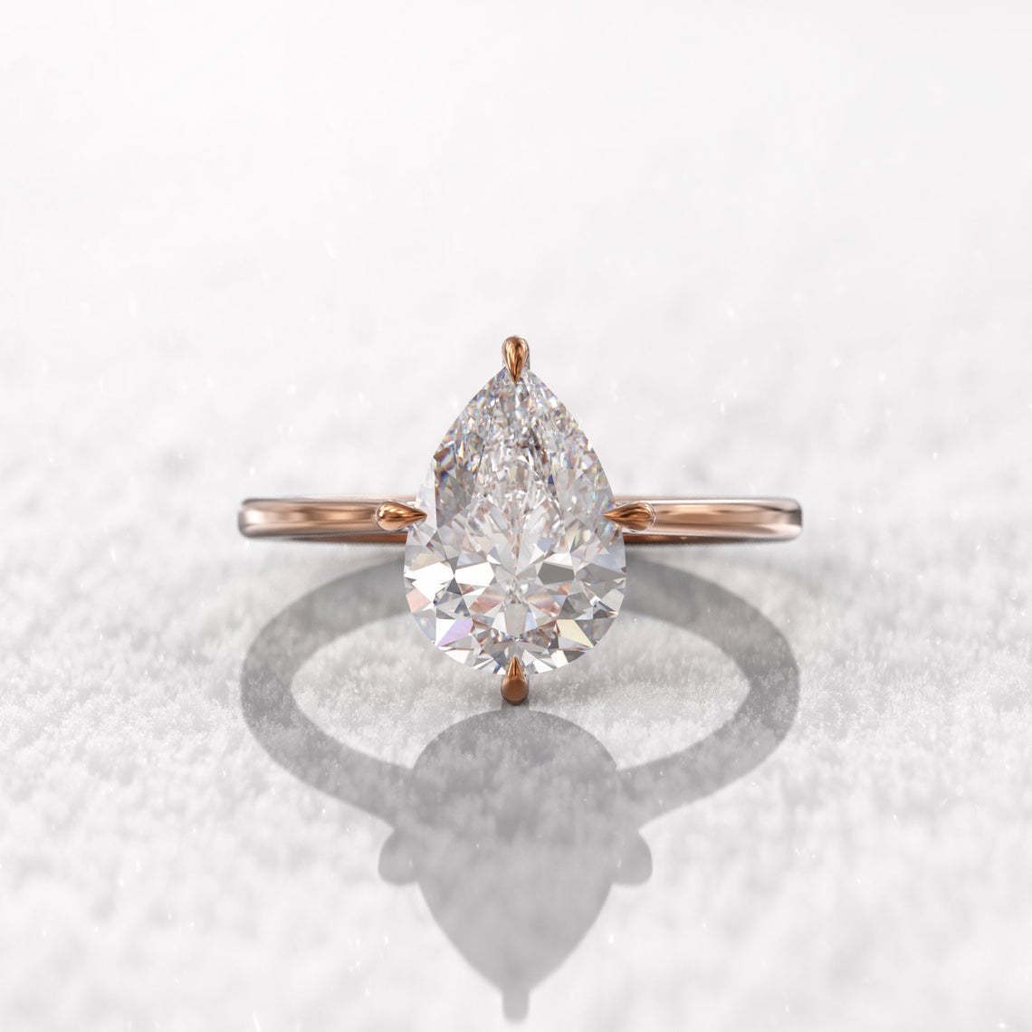 2.00 Ct Lab Grown Pear Diamond Ring 14k Rose Gold Ring E-F Color VVS1 VS1 IGI Certified Jewelry