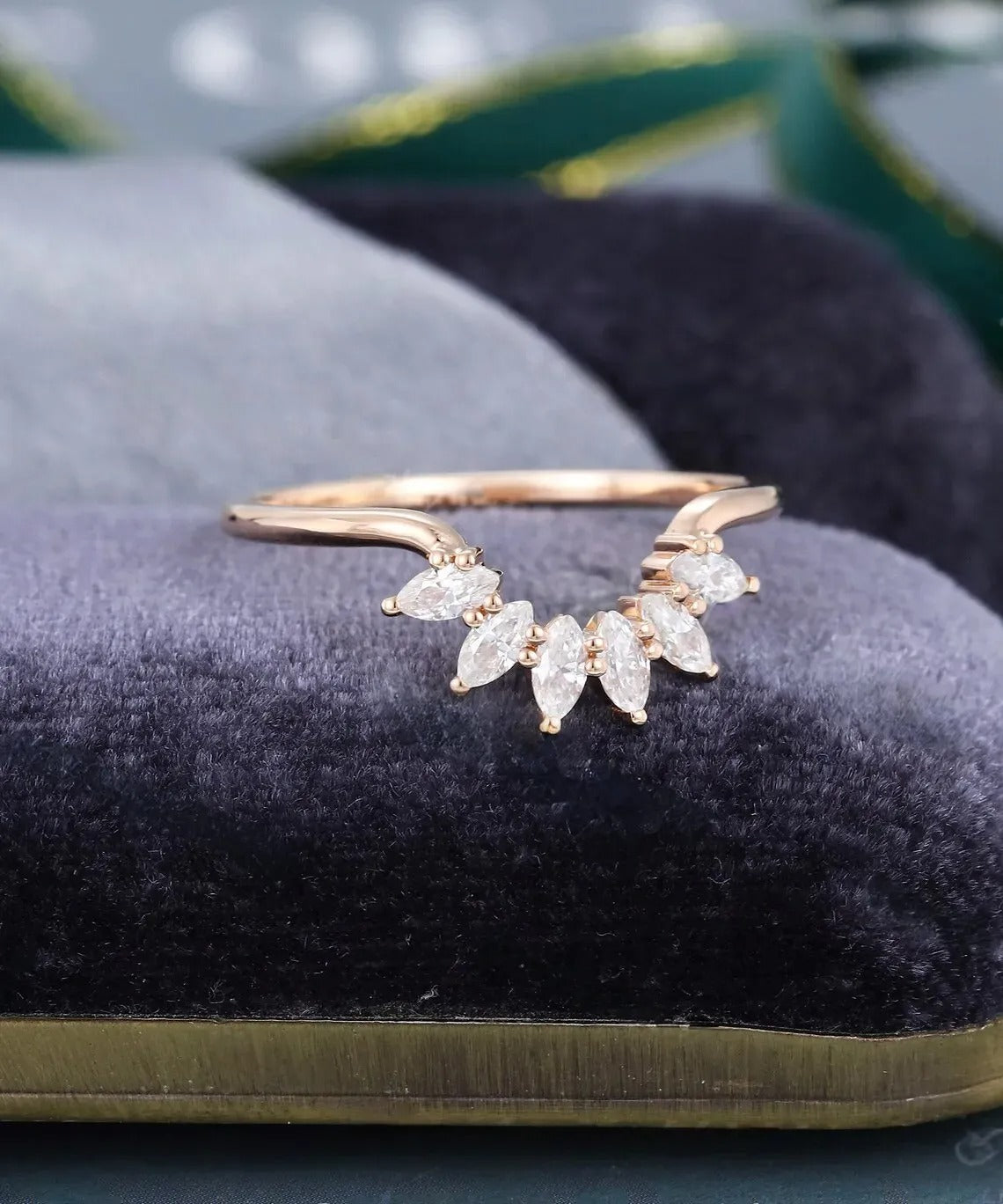 0.45 Ct Lab Grown Marquise Diamond 14k Rose Gold E-F Color VVS1 VS1 IGI Certified Single Band