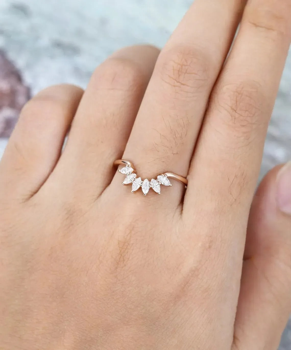 0.45 Ct Lab Grown Marquise Diamond 14k Rose Gold E-F Color VVS1 VS1 IGI Certified Single Band