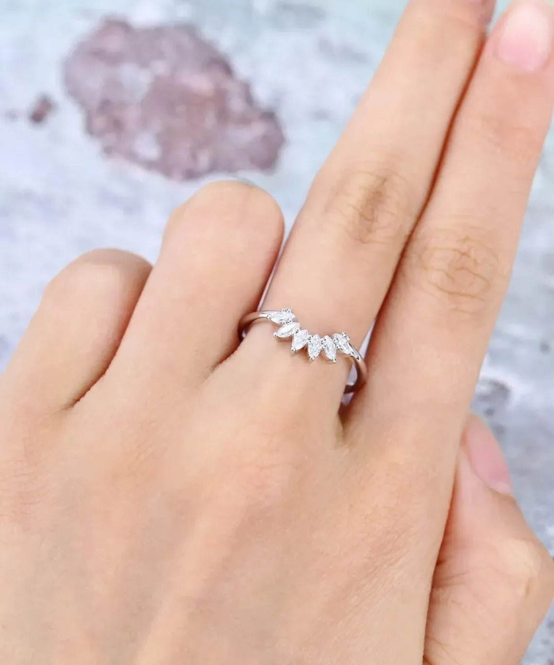 0.45 Ct Lab Grown Marquise Diamond 14k White Gold E-F Color VVS1 VS1 IGI Certified Single Band