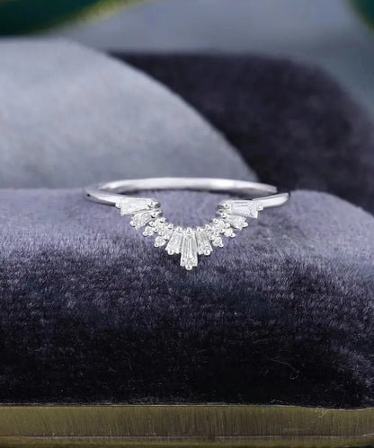 0.45 Ct Lab Grown Round & Baguette Diamond 14k White Gold E-F Color VVS1 VS1 IGI Certified Single Band