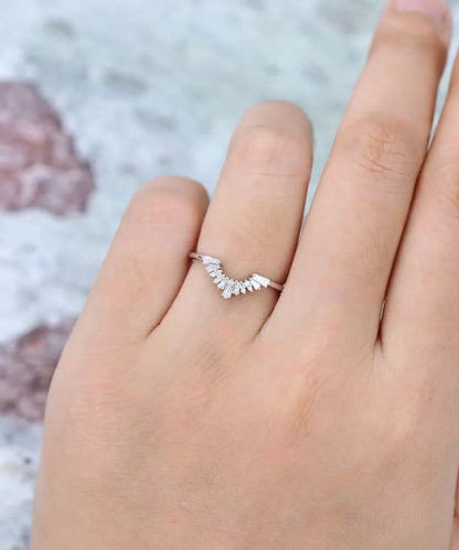 0.45 Ct Lab Grown Round & Baguette Diamond 14k White Gold E-F Color VVS1 VS1 IGI Certified Single Band