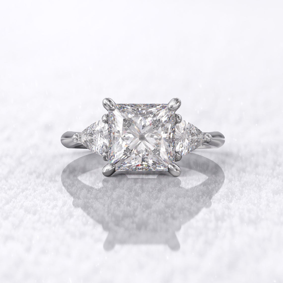 3.50 Ct Lab Grown Princess Diamond 14k White Gold Ring E-F Color VVS1 VS1 IGI Certified Jewelry