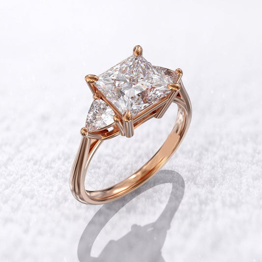 3.50 Ct Lab Grown Princess Diamond 14k Rose Gold Ring E-F Color VVS1 VS1 IGI Certified Jewelry