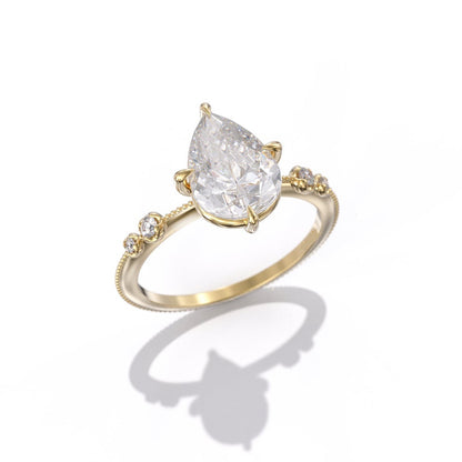 2.50 Ct Lab Grown Pear Diamond Ring 14k Yellow Gold Wedding Ring E-F Color VVS1 VS1 IGI Certified