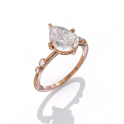 2.50 Ct Lab Grown Pear Diamond Ring 14k Rose Gold Wedding Ring E-F Color VVS1 VS1 IGI Certified