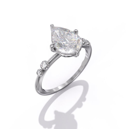 2.50 Ct Lab Grown Pear Diamond Ring 14k White Gold Wedding Ring E-F Color VVS1 VS1 IGI Certified