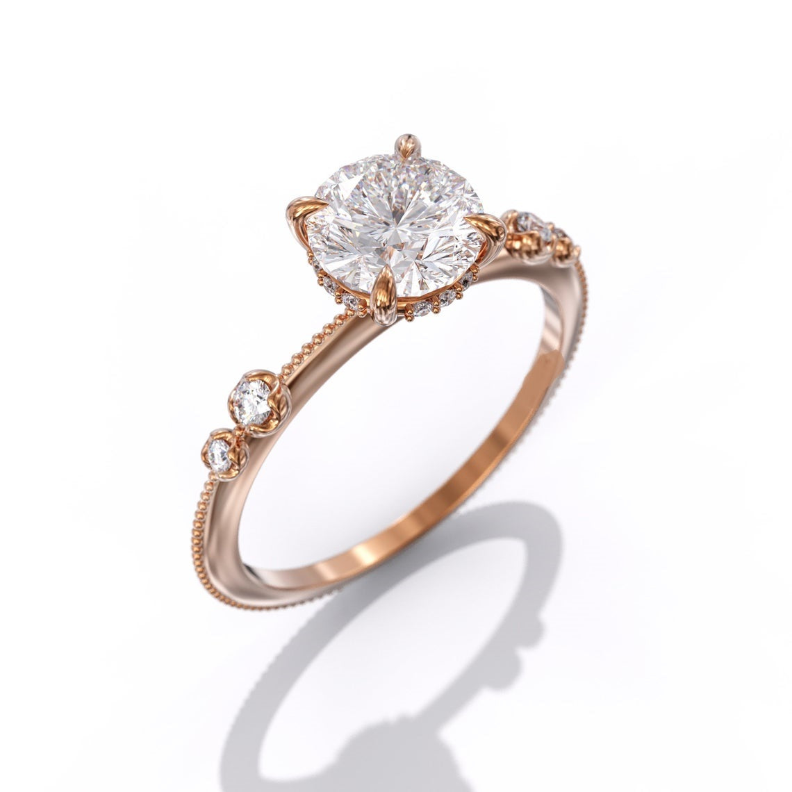 2.00 Ct Lab Grown Round Diamond Engagement Ring 14k Rose Gold E-F Color VVS1 VS1 IGI Certified