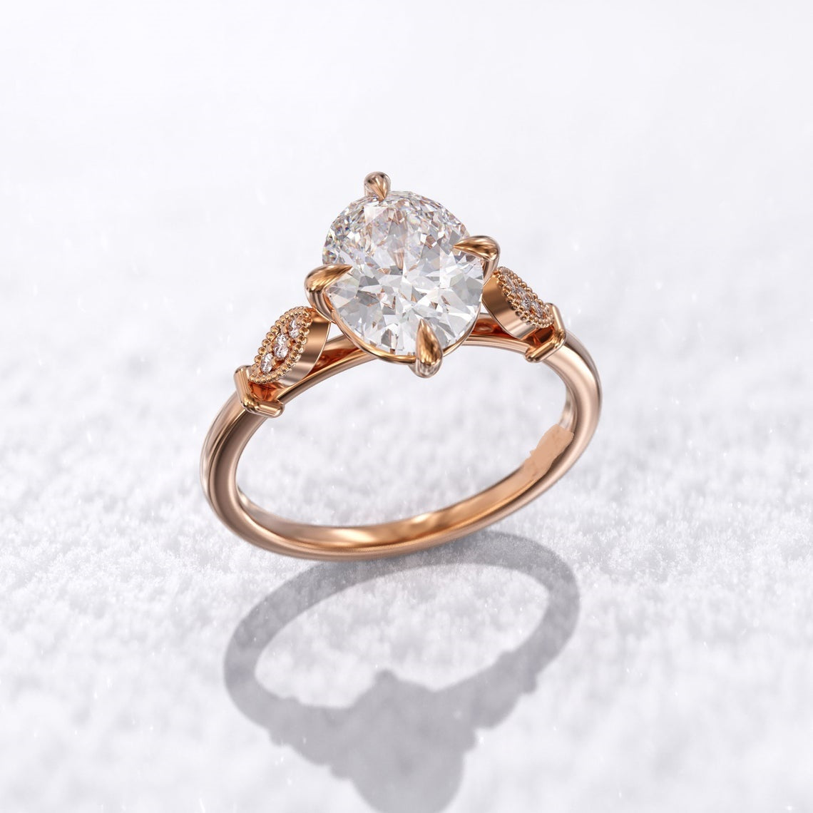 2.50 Ct Lab Grown Oval Diamond 14k Rose Gold E-F Color VVS1 VS1 IGI Certified Beautiful Ring