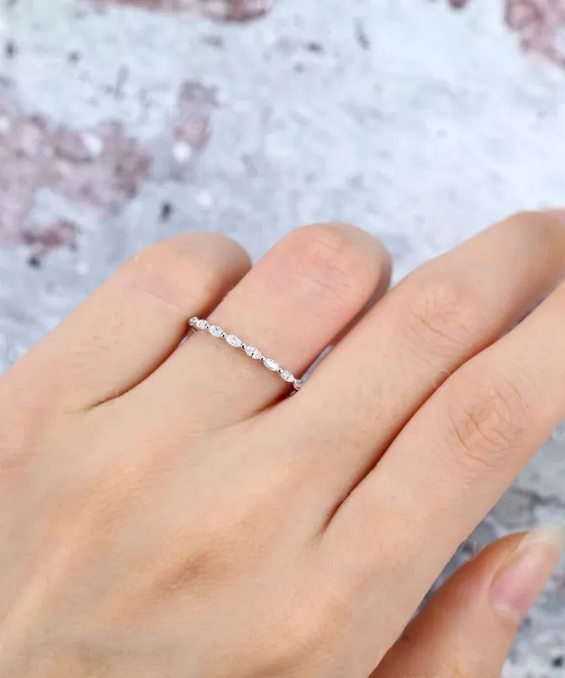 0.40 Ct Lab Grown Marquise Diamond 14k White Gold E-F Color VVS1 VS1 IGI Certified Lovely Single Band