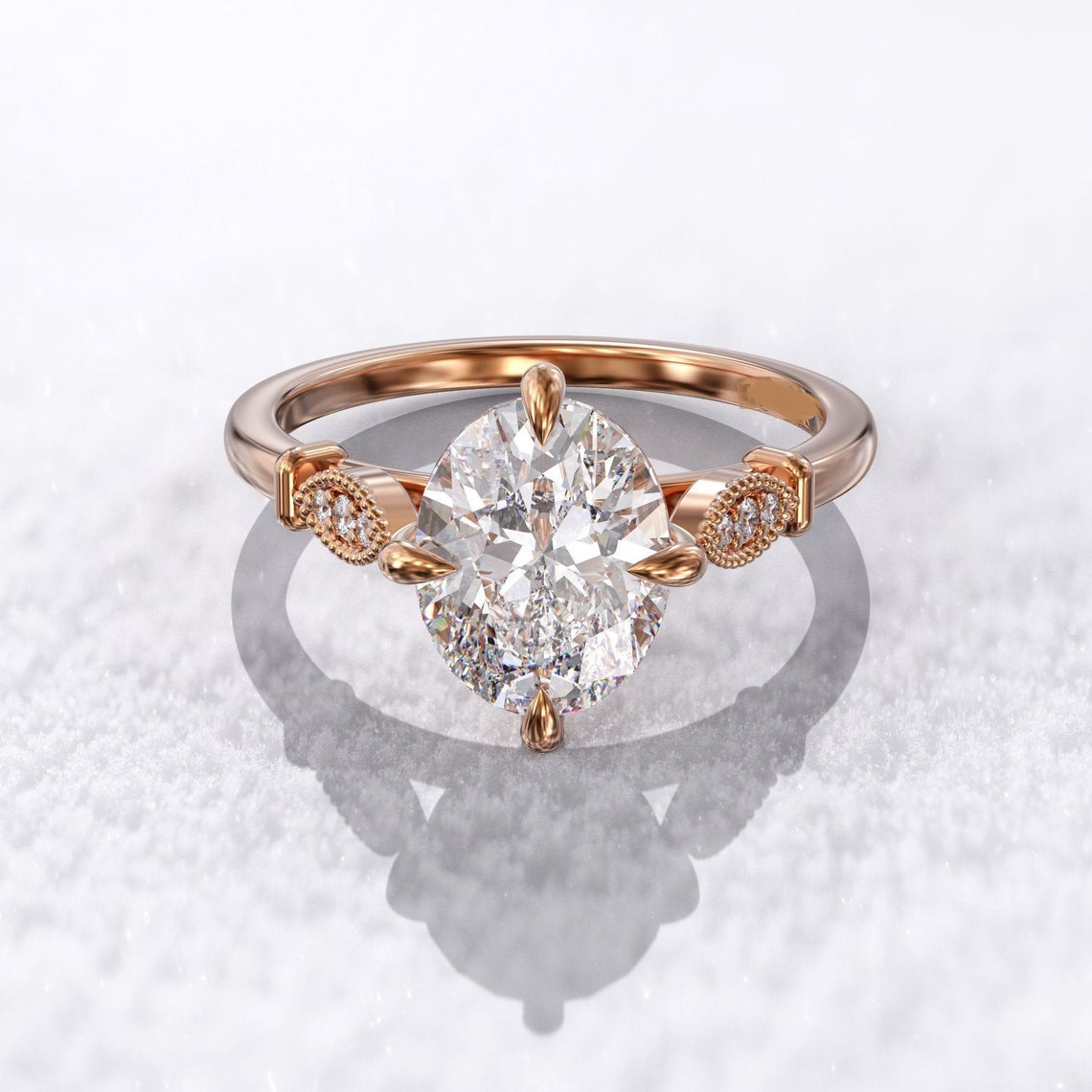 2.50 Ct Lab Grown Oval Diamond 14k Rose Gold E-F Color VVS1 VS1 IGI Certified Beautiful Ring