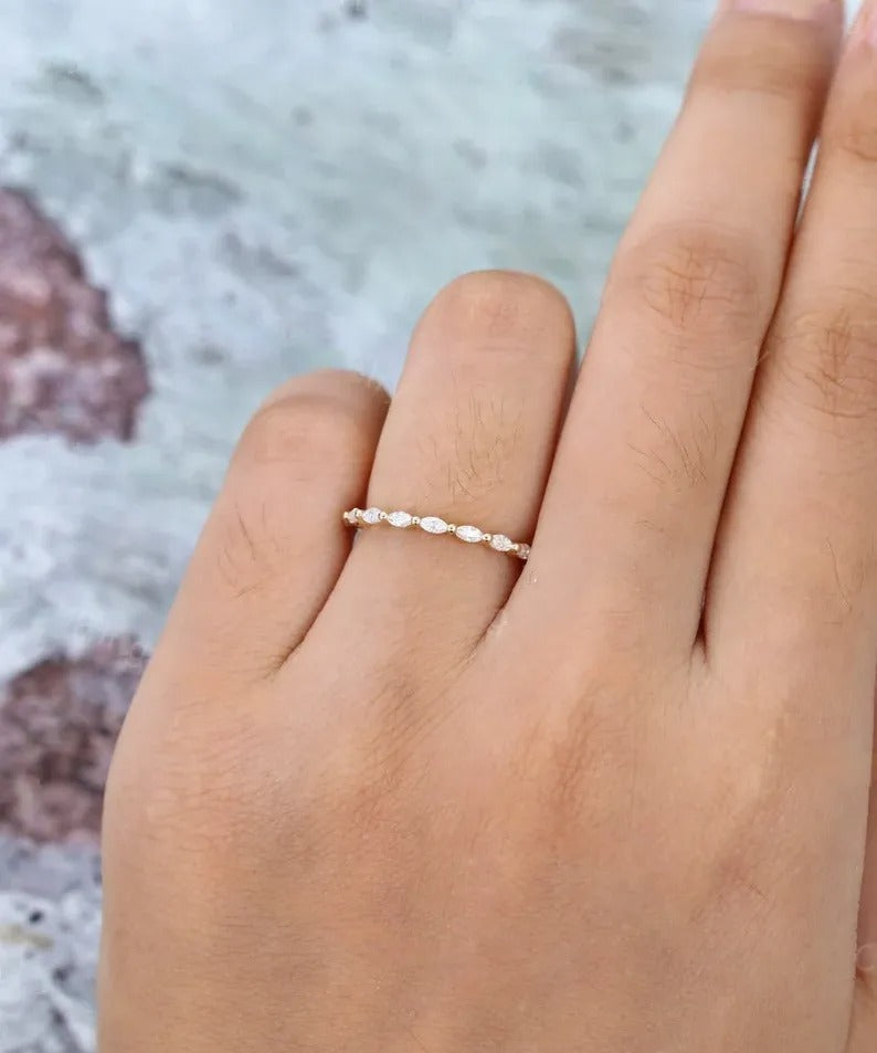 0.40 Ct Lab Grown Marquise Diamond 14k White Gold E-F Color VVS1 VS1 IGI Certified Lovely Single Band