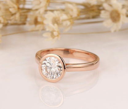 1.00 Ct Lab Grown Round Diamond 14k Rose Gold Ring E-F Color VVS1 VS1 IGI Certified Ring