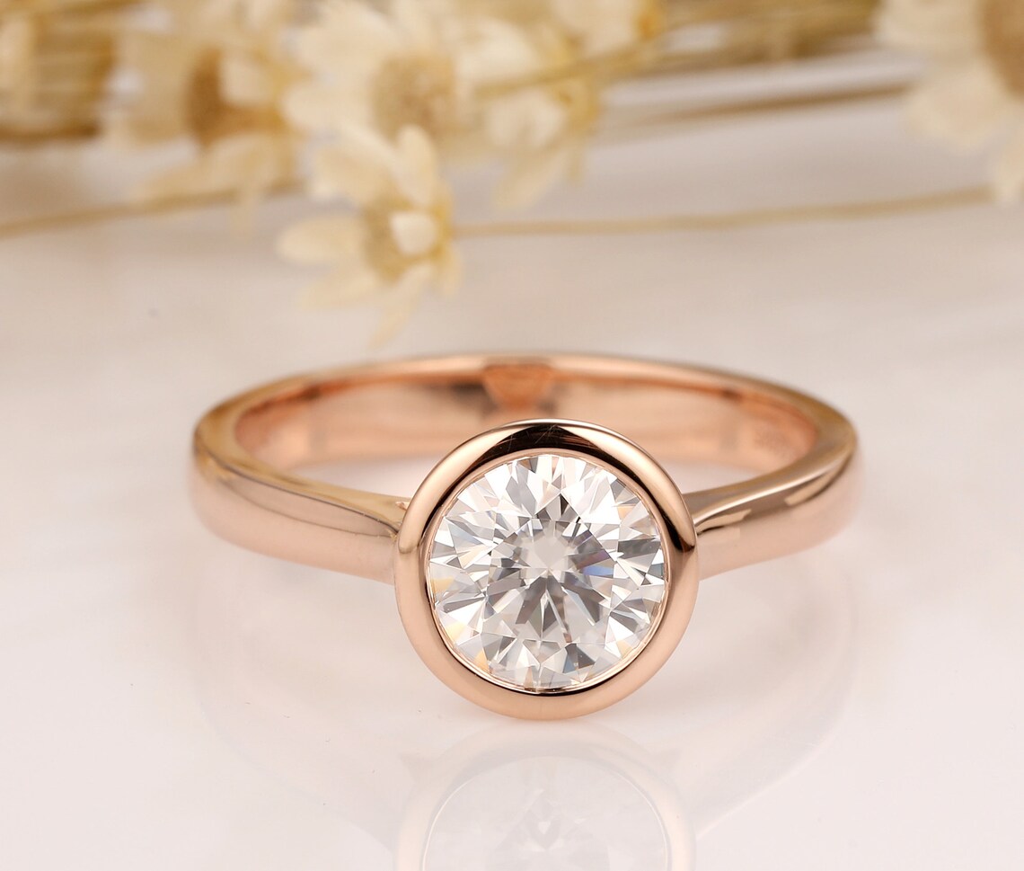 1.00 Ct Lab Grown Round Diamond 14k Rose Gold Ring E-F Color VVS1 VS1 IGI Certified Ring