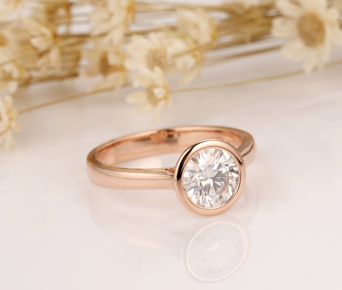 1.00 Ct Lab Grown Round Diamond 14k Rose Gold Ring E-F Color VVS1 VS1 IGI Certified Ring