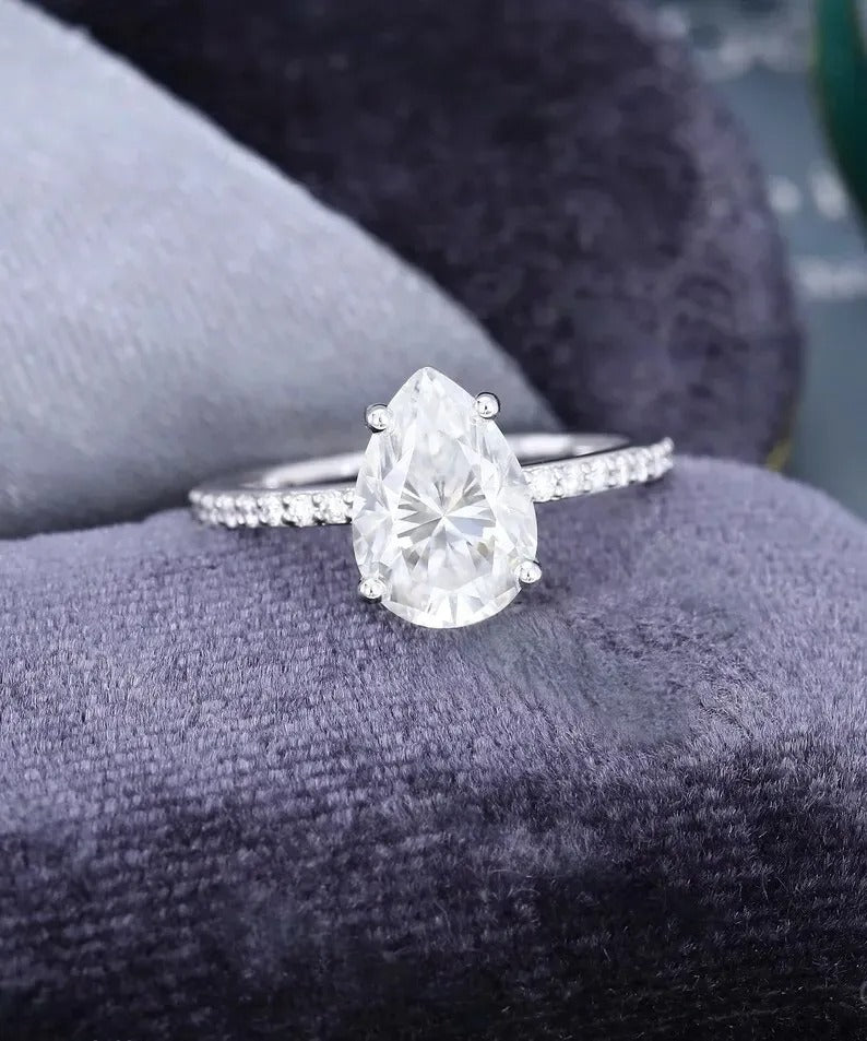 1.92 Ct Lab Grown Pear Diamond Ring 14k White Gold Ring E-F Color VVS1 VS1 IGI Certified Jewelry