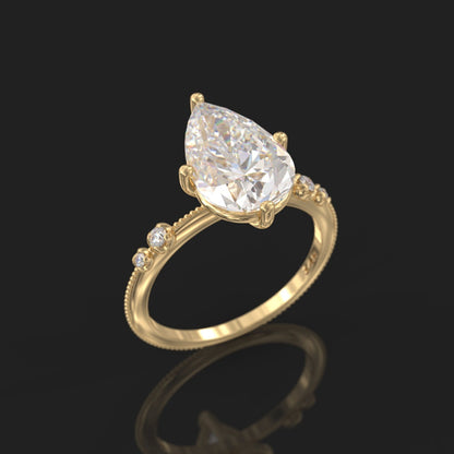 2.06 Ct Lab Grown Pear Diamond Ring 14k Gold Ring E-F Color VVS1 VS1 IGI Certified